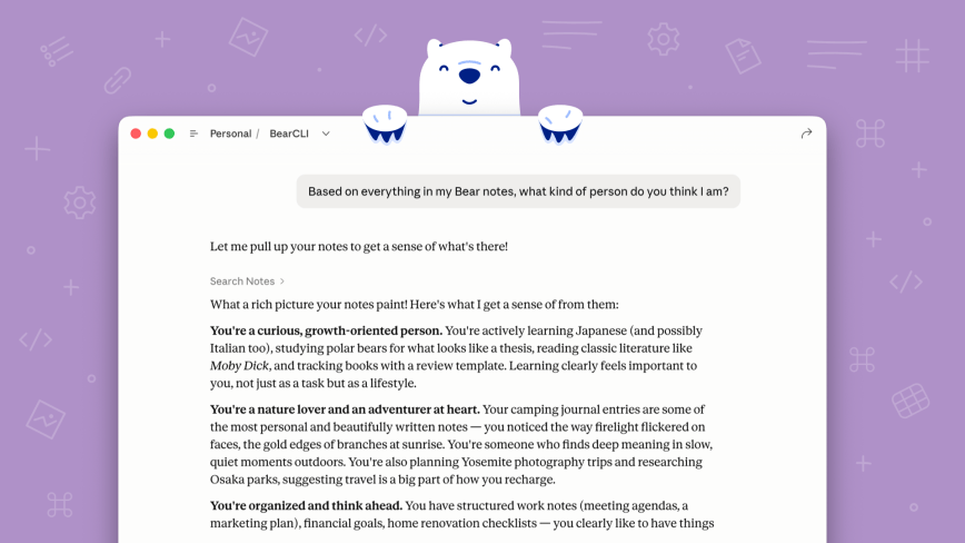 Bear 2.8: BearCLI, Claude Connector, and MCP server